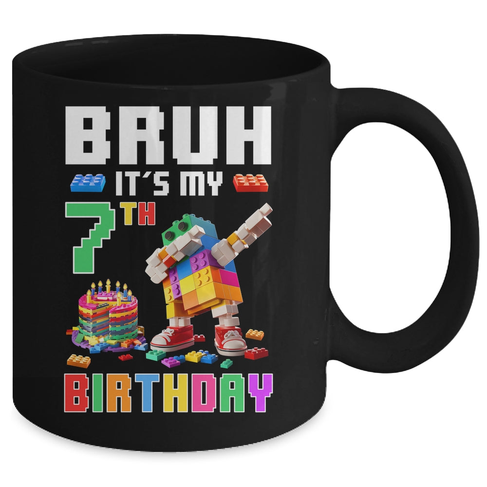 Bruh Its My 7th Birthday Master Builder Dabbing Block Brick Mug | teecentury