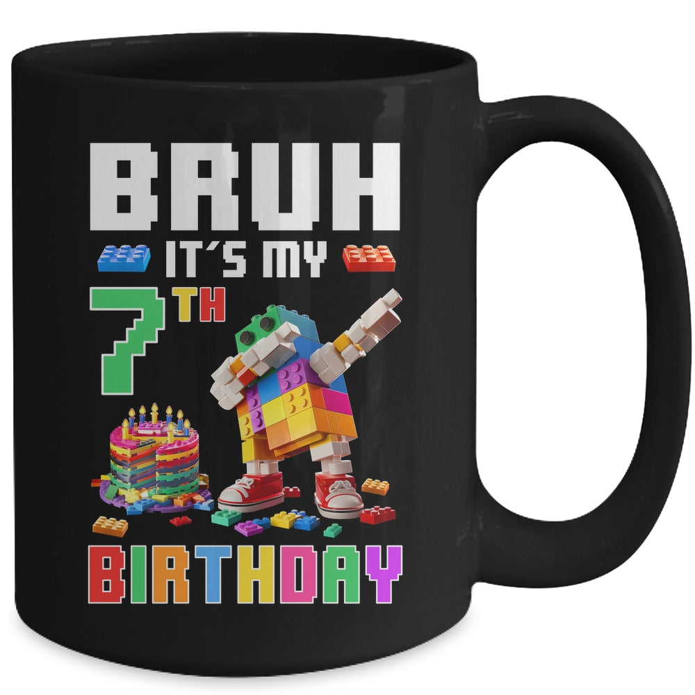 Bruh Its My 7th Birthday Master Builder Dabbing Block Brick Mug | teecentury