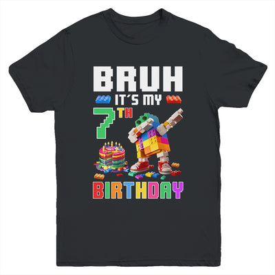 Bruh Its My 7th Birthday Master Builder Dabbing Block Brick Youth Shirt | teecentury
