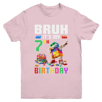 Bruh Its My 7th Birthday Master Builder Dabbing Block Brick Youth Shirt | teecentury