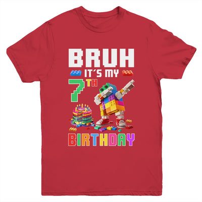 Bruh Its My 7th Birthday Master Builder Dabbing Block Brick Youth Shirt | teecentury