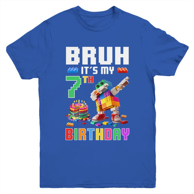 Bruh Its My 7th Birthday Master Builder Dabbing Block Brick Youth Shirt | teecentury