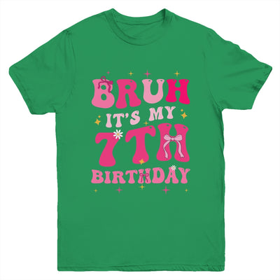 Bruh Its My 7th Birthday Pink 7 Year Old Coquette Groovy Youth Shirt | teecentury