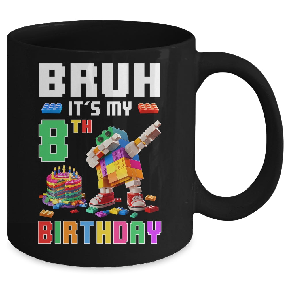 Bruh Its My 8th Birthday Master Builder Dabbing Block Brick Mug | teecentury