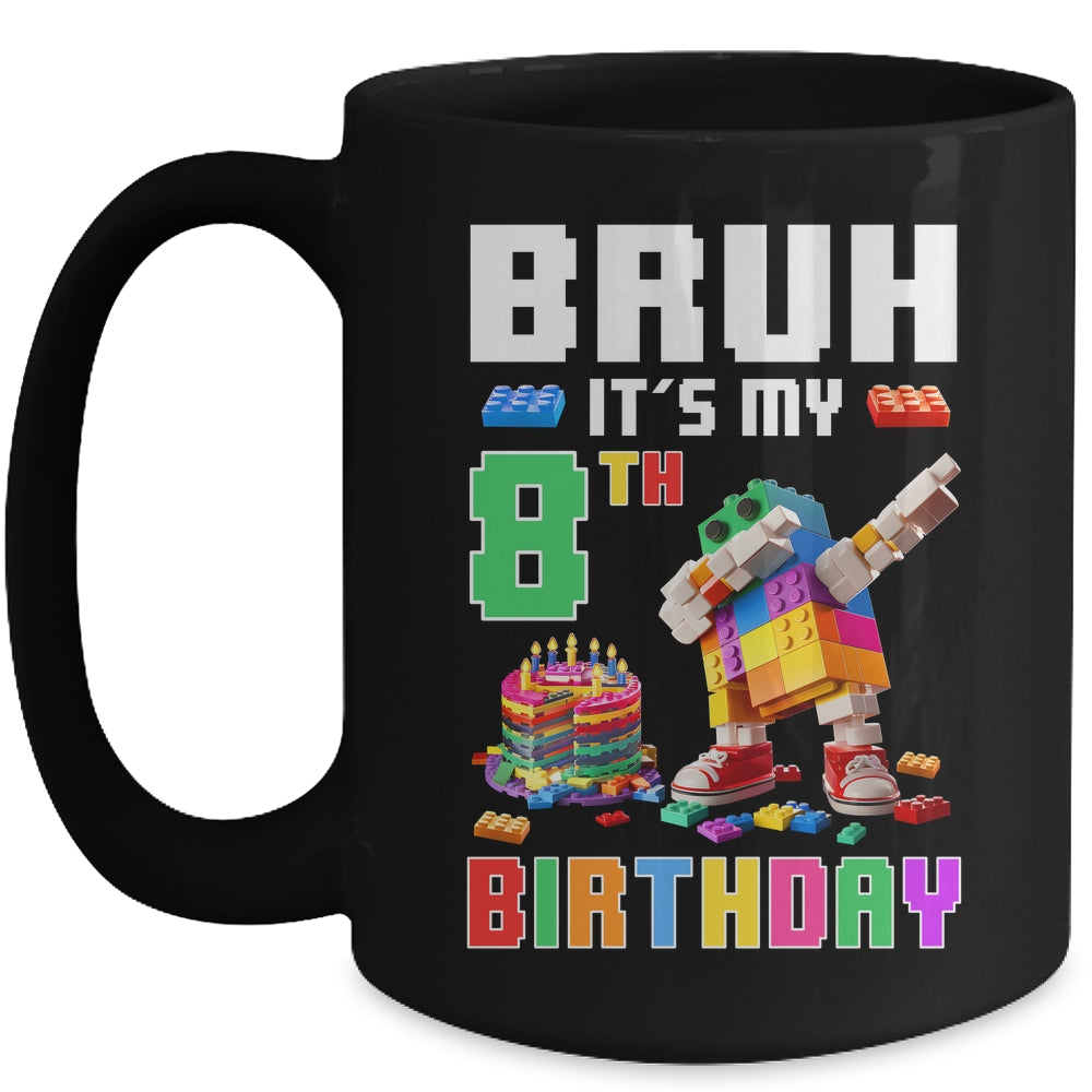 Bruh Its My 8th Birthday Master Builder Dabbing Block Brick Mug | teecentury