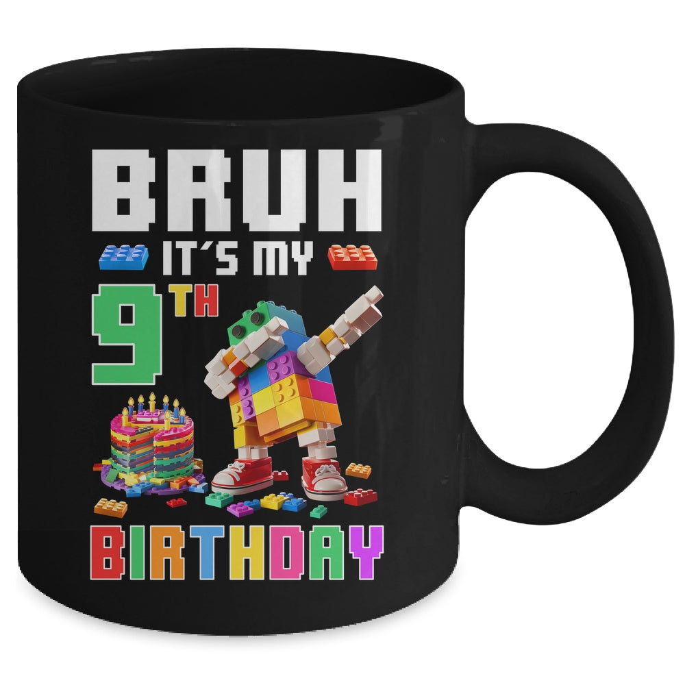 Bruh Its My 9th Birthday Master Builder Dabbing Block Brick Mug | teecentury