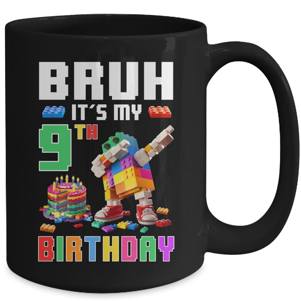 Bruh Its My 9th Birthday Master Builder Dabbing Block Brick Mug | teecentury