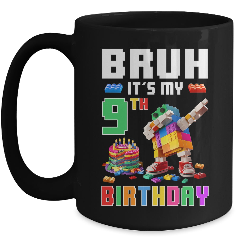 Bruh Its My 9th Birthday Master Builder Dabbing Block Brick Mug | teecentury