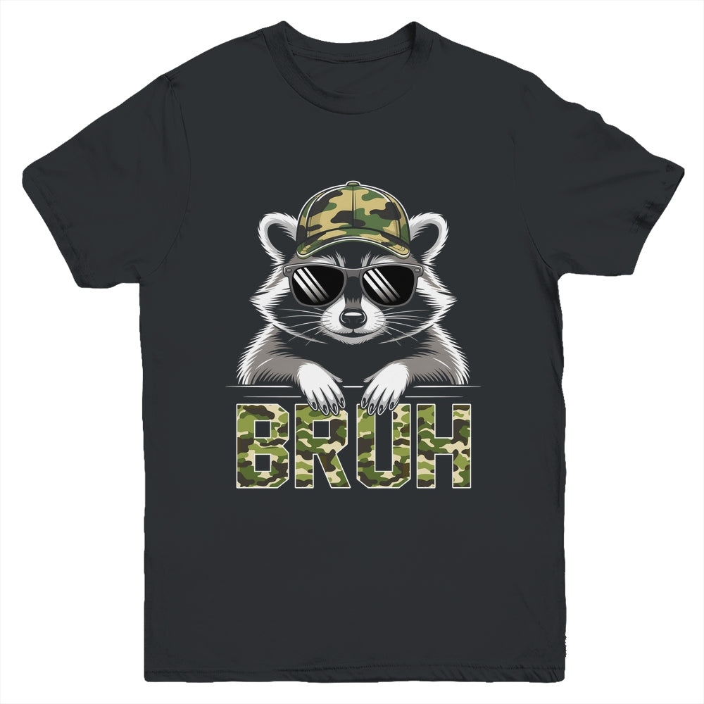 Bruh Raccoon Trash Racoon Camo Hat Youth Teens Kids Lover Youth Shirt | teecentury