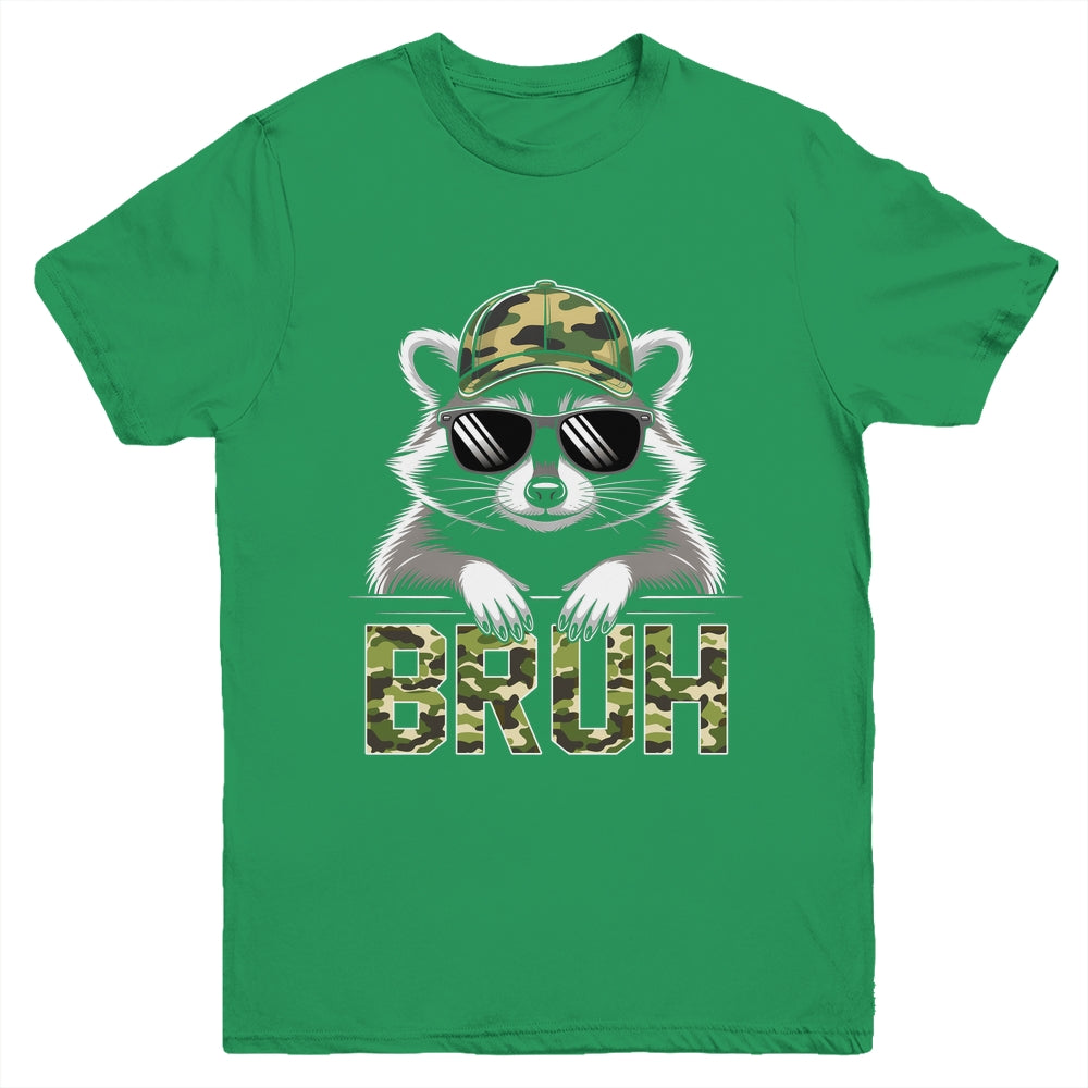 Bruh Raccoon Trash Racoon Camo Hat Youth Teens Kids Lover Youth Shirt | teecentury