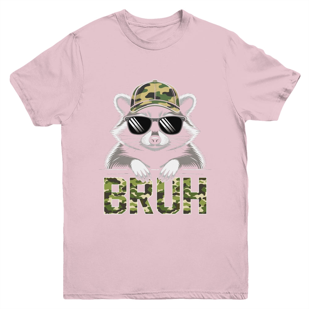 Bruh Raccoon Trash Racoon Camo Hat Youth Teens Kids Lover Youth Shirt | teecentury