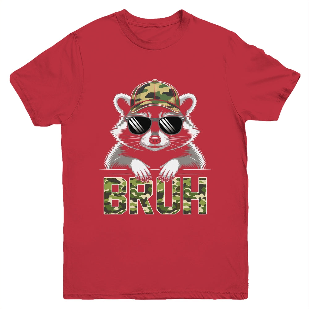 Bruh Raccoon Trash Racoon Camo Hat Youth Teens Kids Lover Youth Shirt | teecentury
