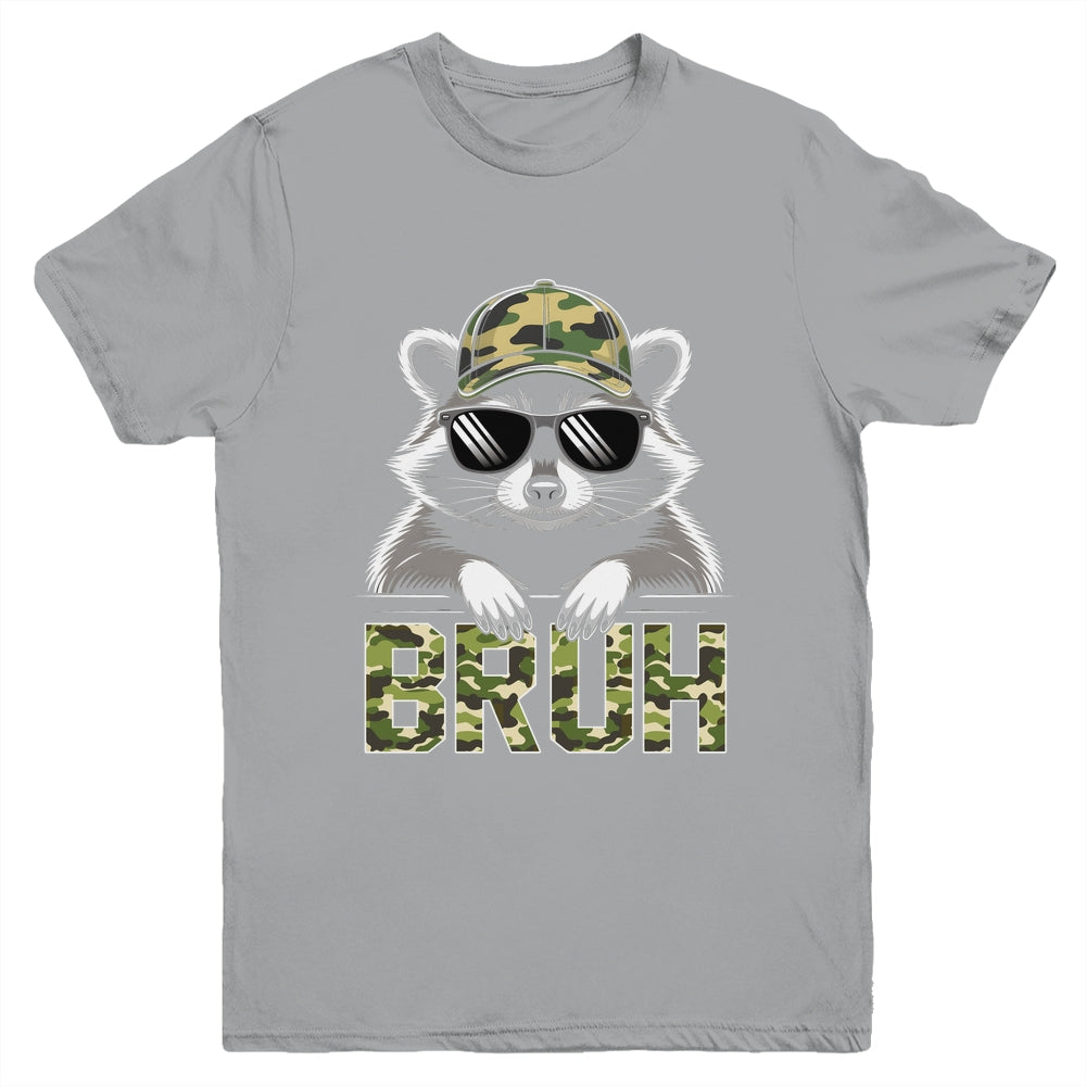 Bruh Raccoon Trash Racoon Camo Hat Youth Teens Kids Lover Youth Shirt | teecentury