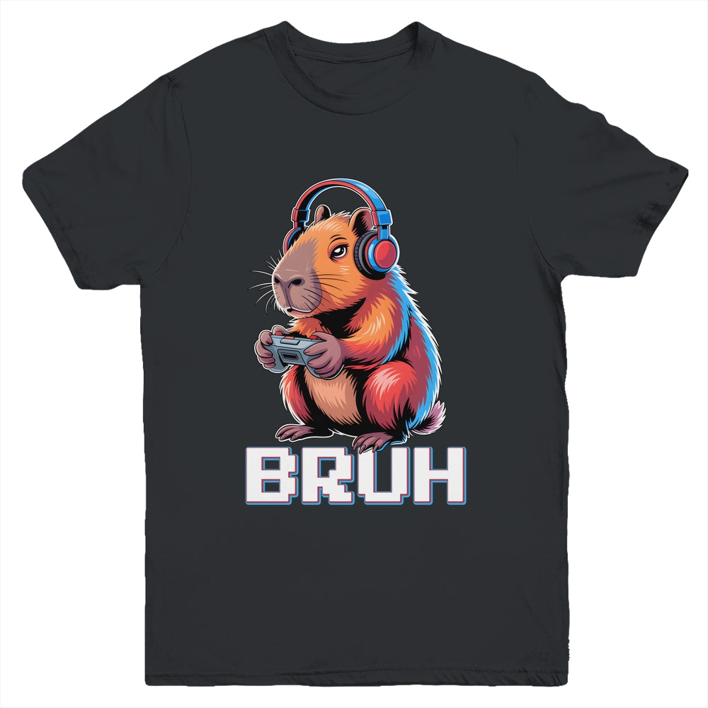 Bruh Video Games Boys Kids Capybara Gamer Graphic Gaming Youth Shirt | teecentury