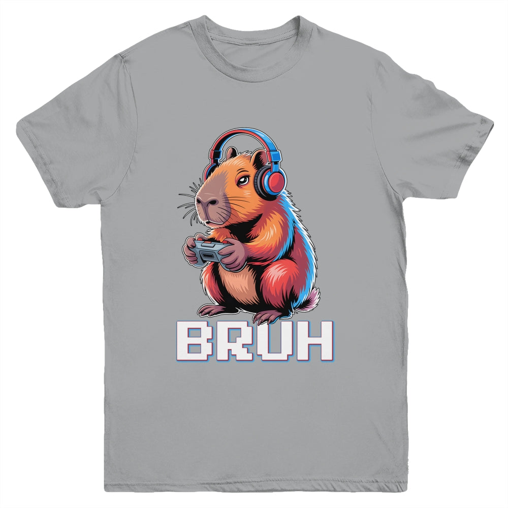 Bruh Video Games Boys Kids Capybara Gamer Graphic Gaming Youth Shirt | teecentury
