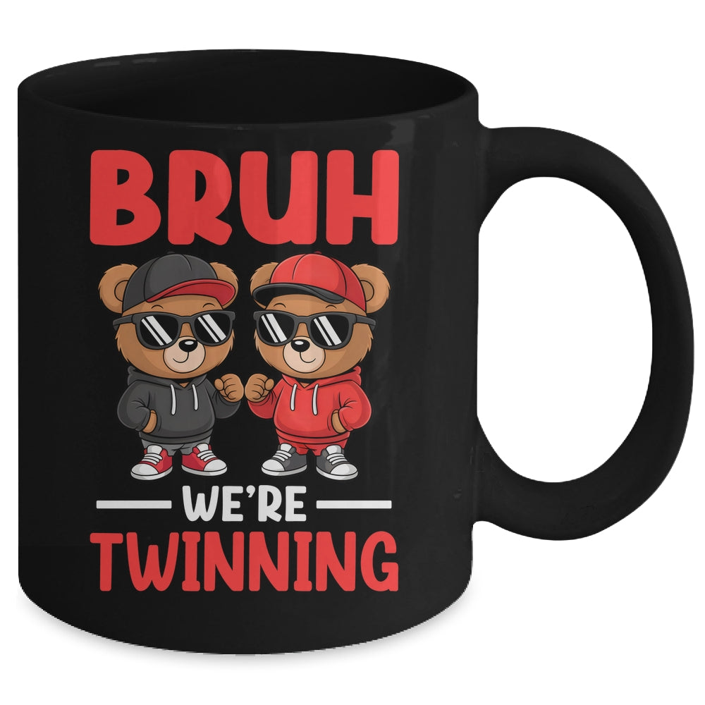 Bruh We're Twinning Boys Twin Day Spirit Week Bear Kids Mug | teecentury