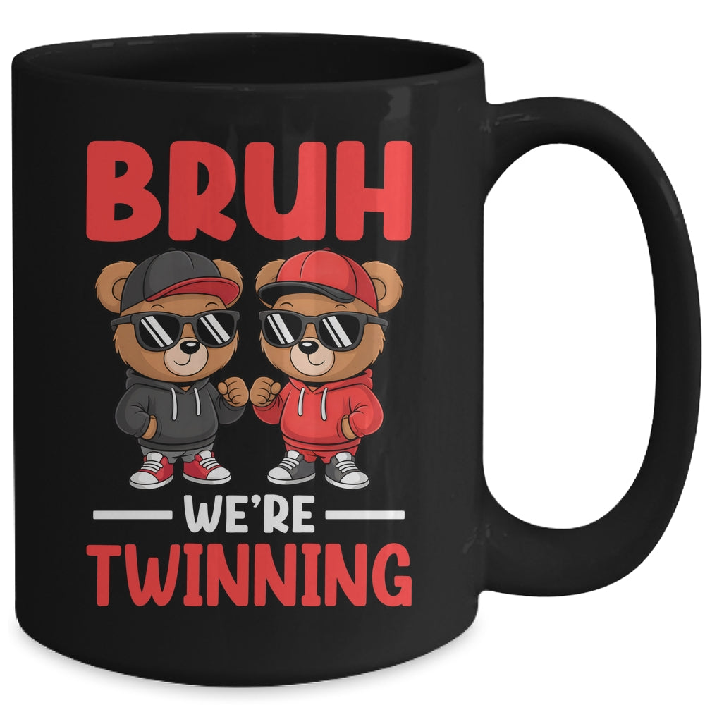 Bruh We're Twinning Boys Twin Day Spirit Week Bear Kids Mug | teecentury