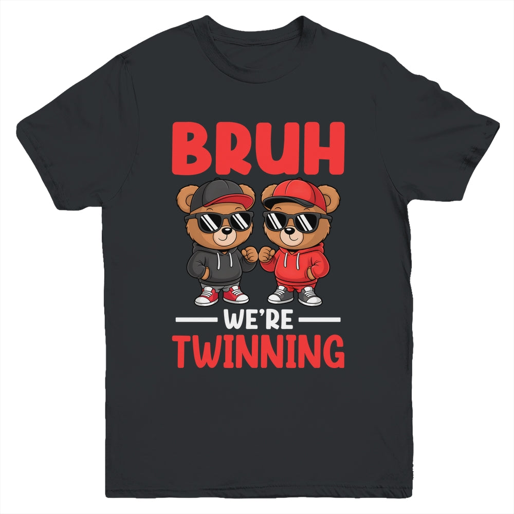 Bruh We're Twinning Boys Twin Day Spirit Week Bear Kids Youth Shirt | teecentury