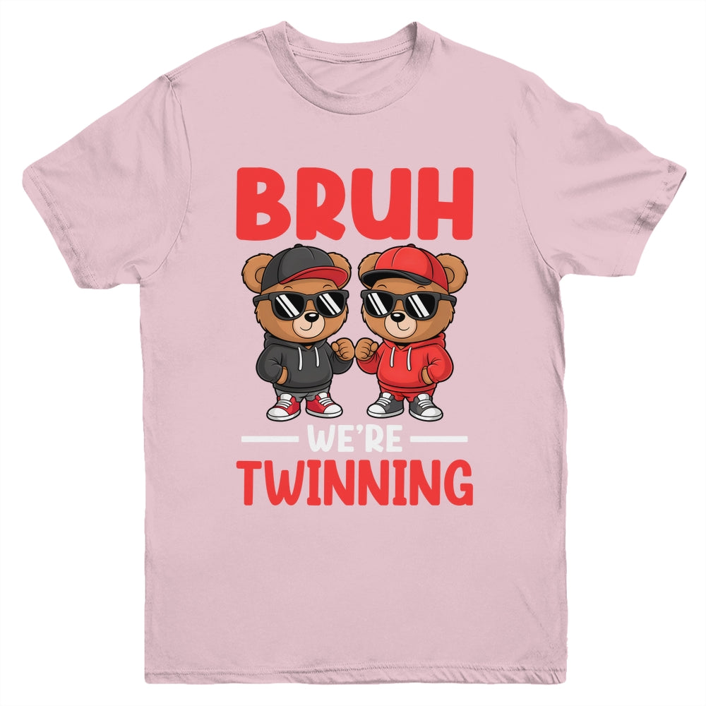 Bruh We're Twinning Boys Twin Day Spirit Week Bear Kids Youth Shirt | teecentury