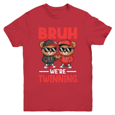 Bruh We're Twinning Boys Twin Day Spirit Week Bear Kids Youth Shirt | teecentury