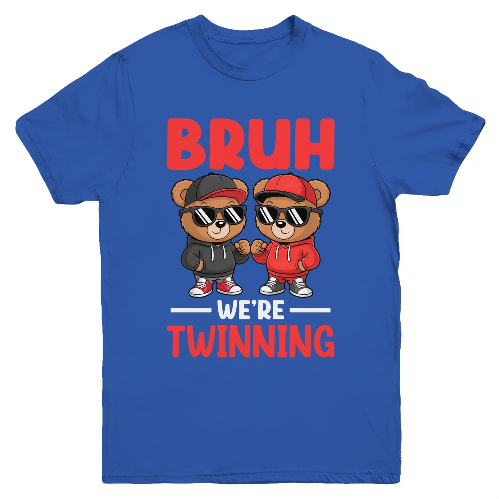 Bruh We're Twinning Boys Twin Day Spirit Week Bear Kids Youth Shirt | teecentury