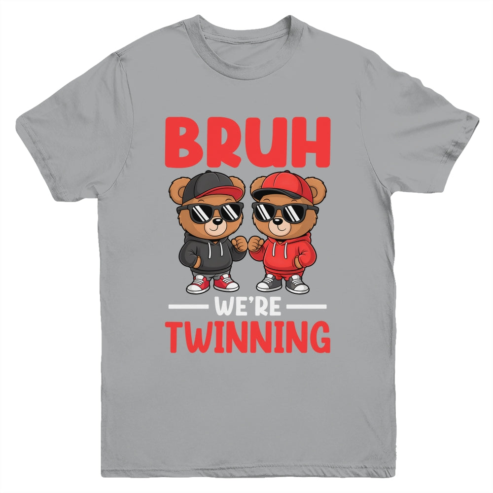 Bruh We're Twinning Boys Twin Day Spirit Week Bear Kids Youth Shirt | teecentury