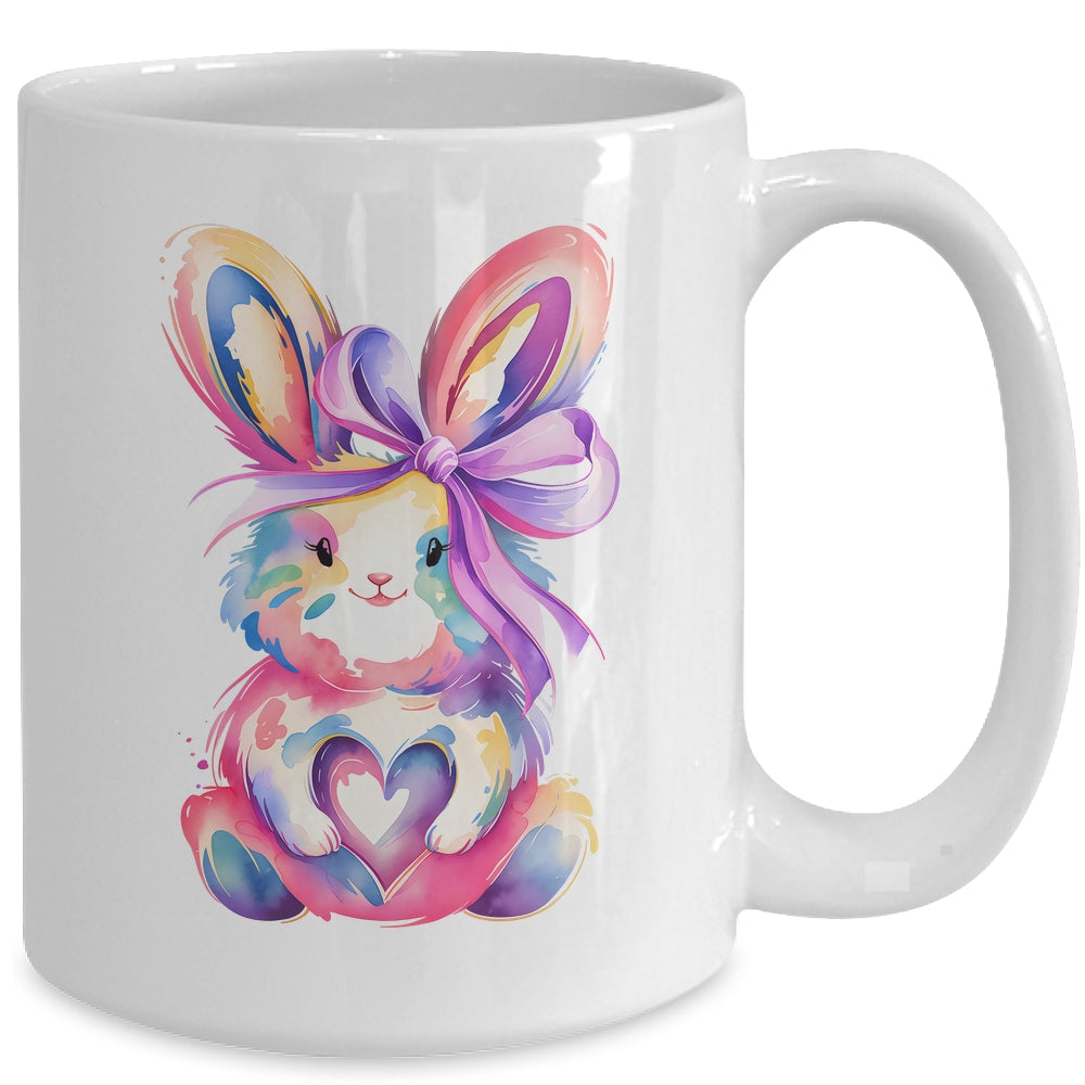 Brushstroke Bunny Easter Pink Bunny Coquette Bow Girls Mug | teecentury