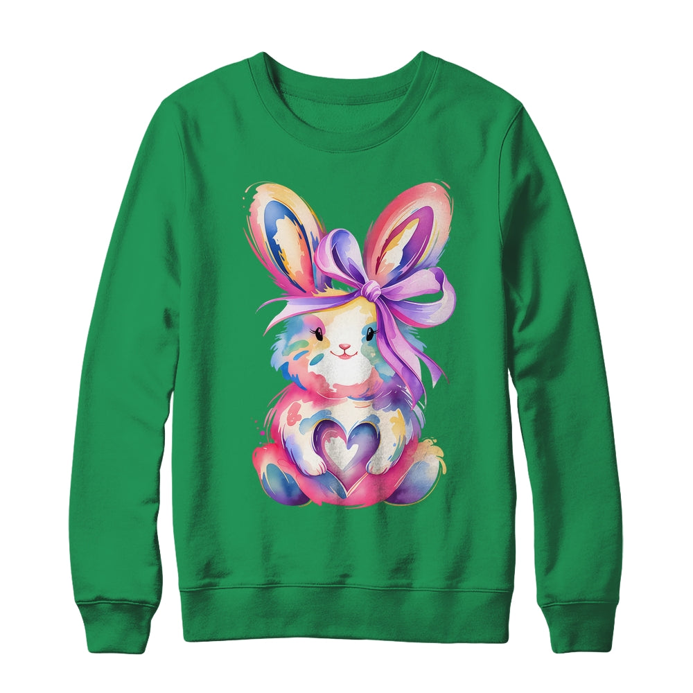 Brushstroke Bunny Easter Pink Bunny Coquette Bow Girls Shirt & Sweatshirt | teecentury