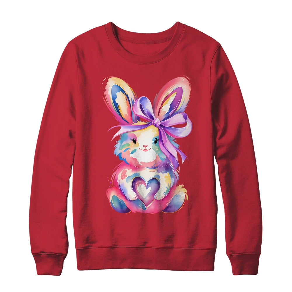 Brushstroke Bunny Easter Pink Bunny Coquette Bow Girls Shirt & Sweatshirt | teecentury