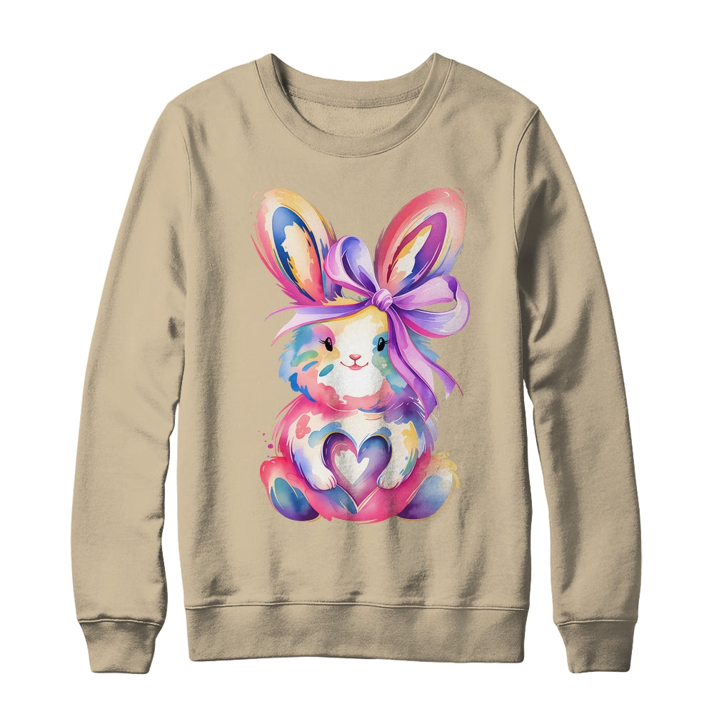 Brushstroke Bunny Easter Pink Bunny Coquette Bow Girls Shirt & Sweatshirt | teecentury