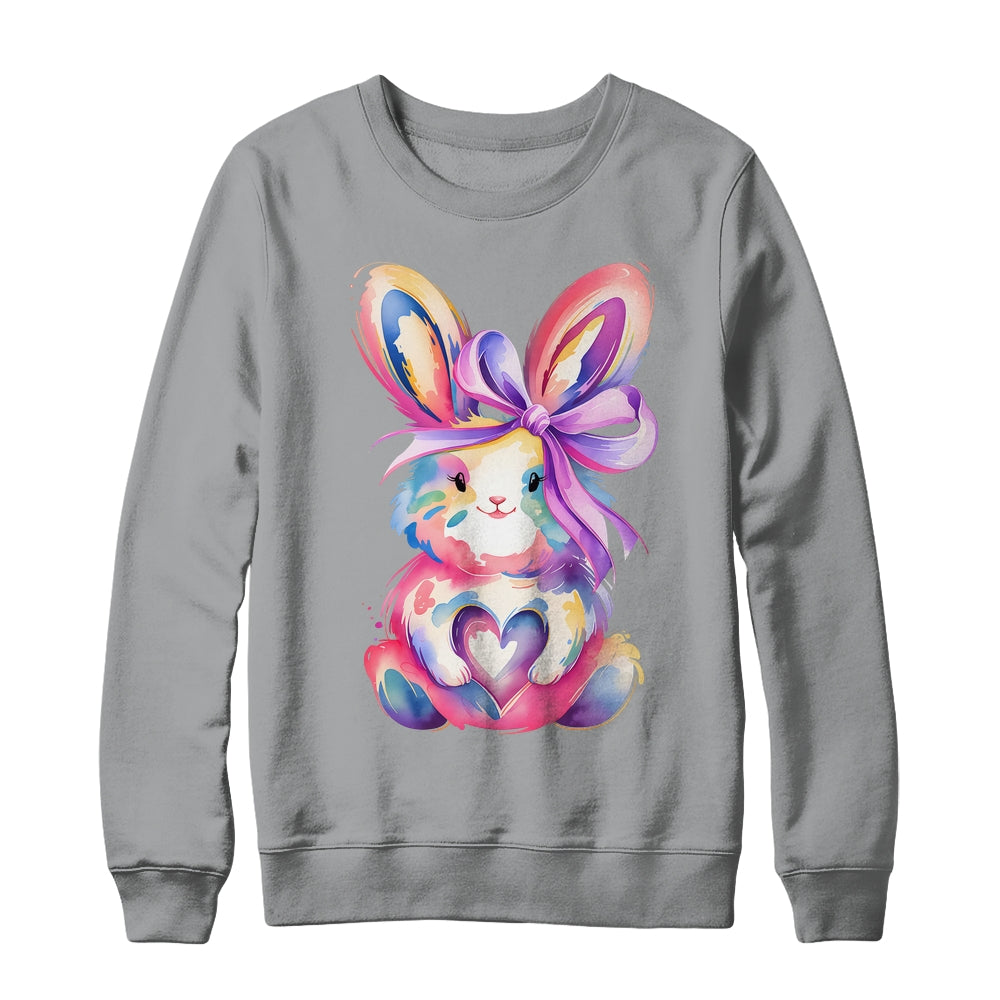 Brushstroke Bunny Easter Pink Bunny Coquette Bow Girls Shirt & Sweatshirt | teecentury