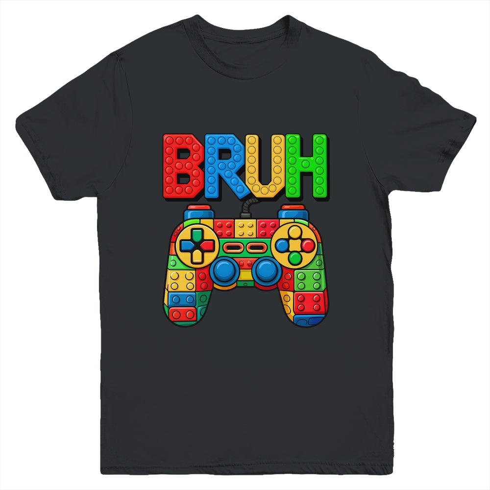 Building Blocks Bruh Boys Kids Birthday Brick Builder Gamer Youth Shirt | teecentury