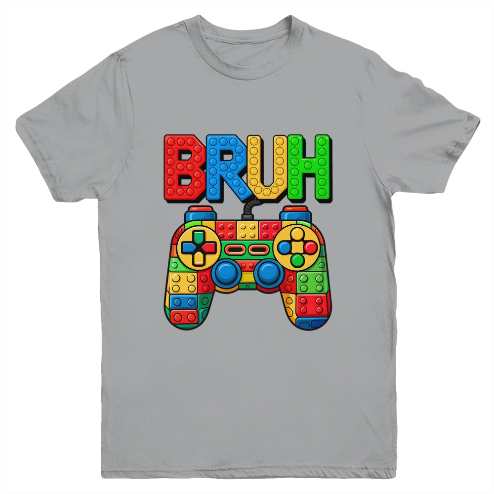 Building Blocks Bruh Boys Kids Birthday Brick Builder Gamer Youth Shirt | teecentury