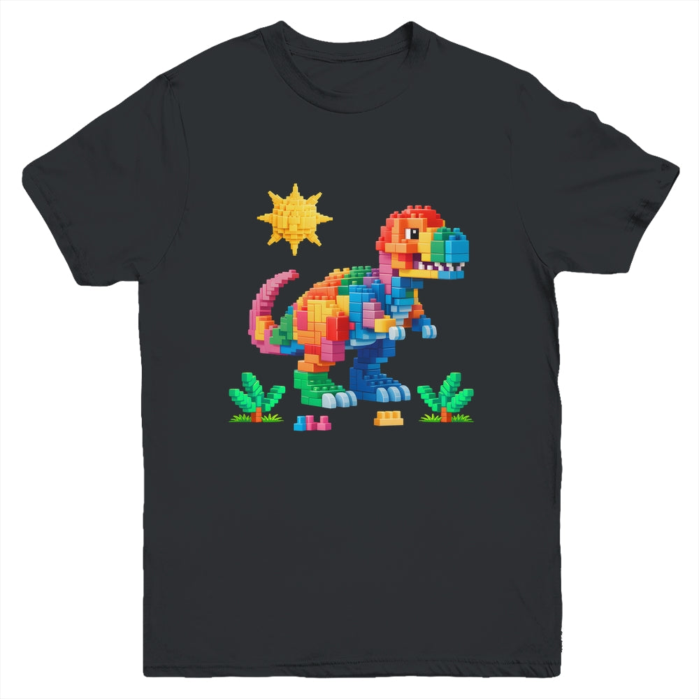 Building Bricks Builder Block Dinosaur T-Rex Boys Kids Men Youth Shirt | teecentury