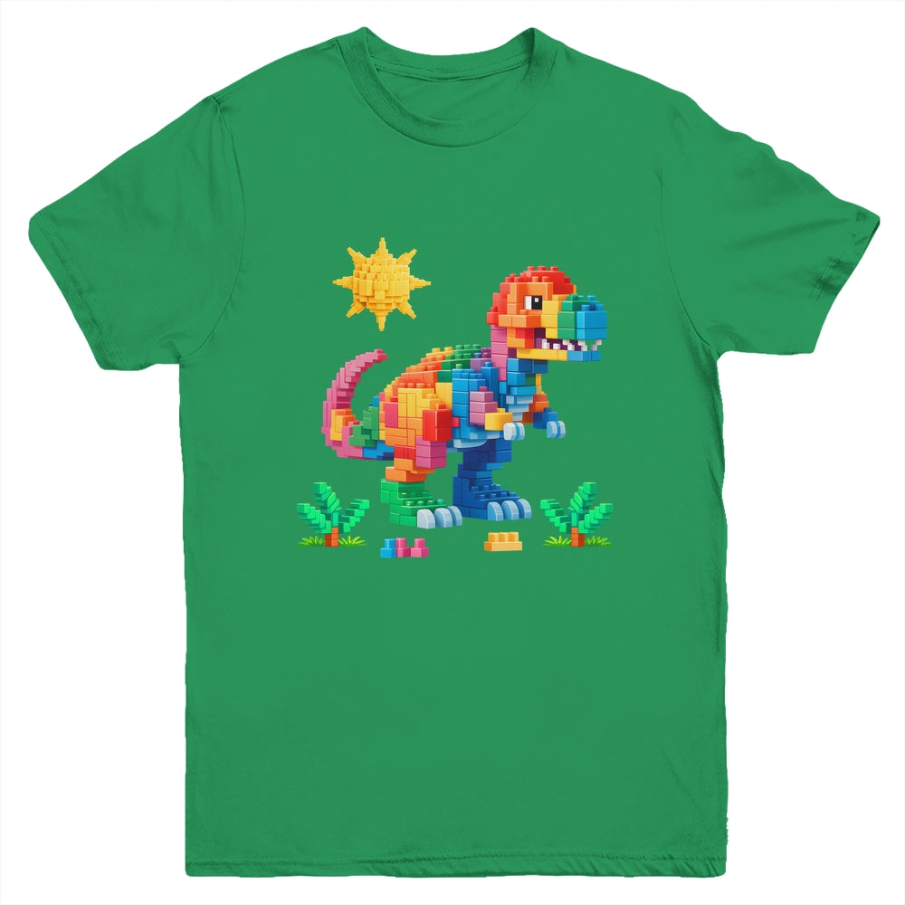 Building Bricks Builder Block Dinosaur T-Rex Boys Kids Men Youth Shirt | teecentury