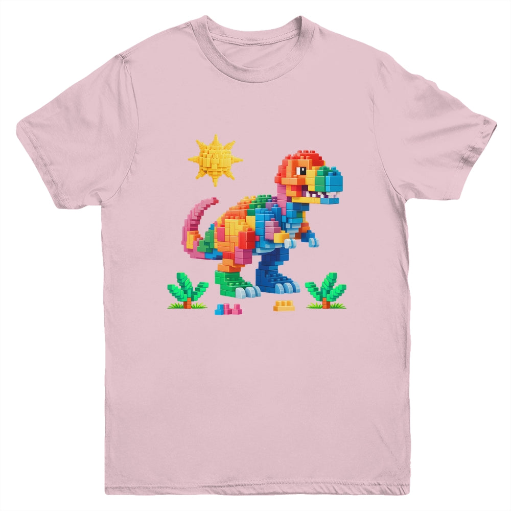 Building Bricks Builder Block Dinosaur T-Rex Boys Kids Men Youth Shirt | teecentury
