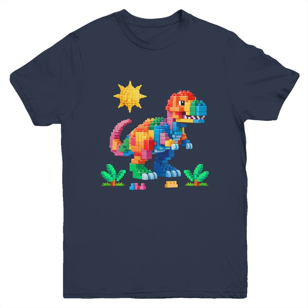 Building Bricks Builder Block Dinosaur T-Rex Boys Kids Men Youth Shirt | teecentury