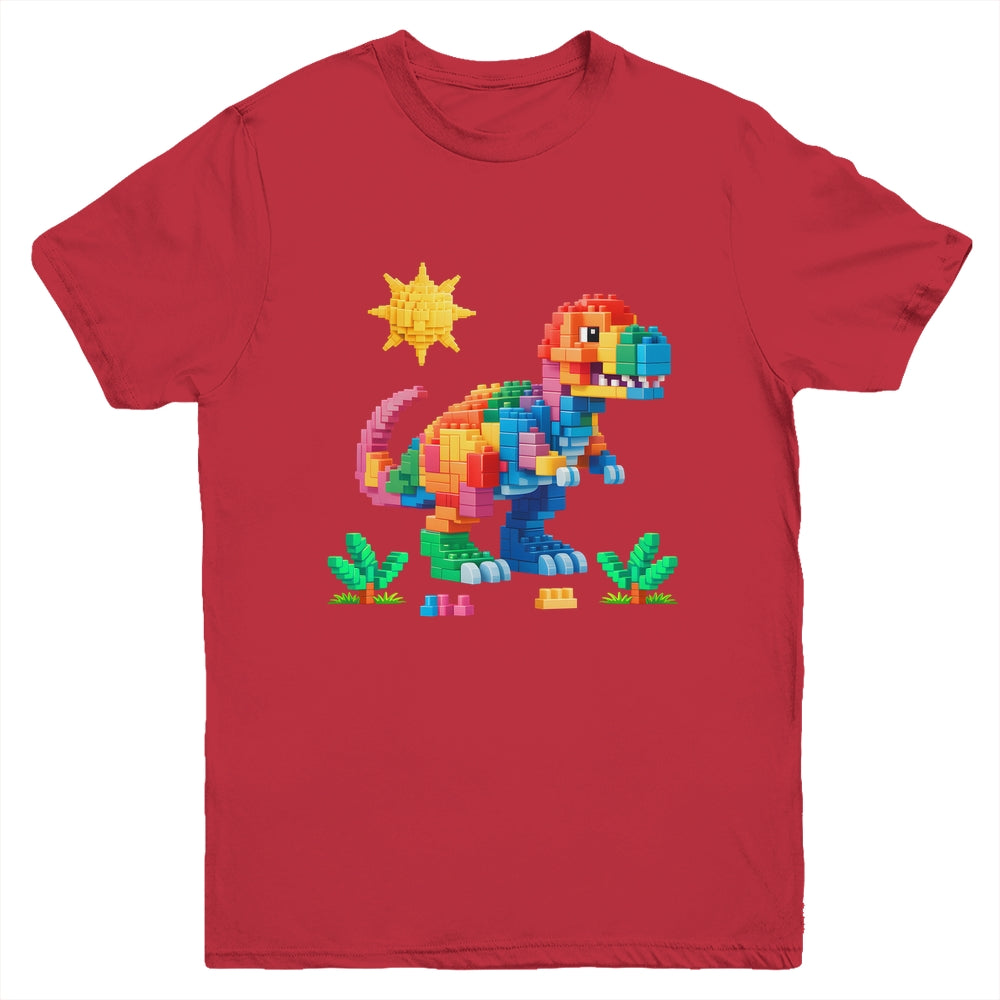 Building Bricks Builder Block Dinosaur T-Rex Boys Kids Men Youth Shirt | teecentury