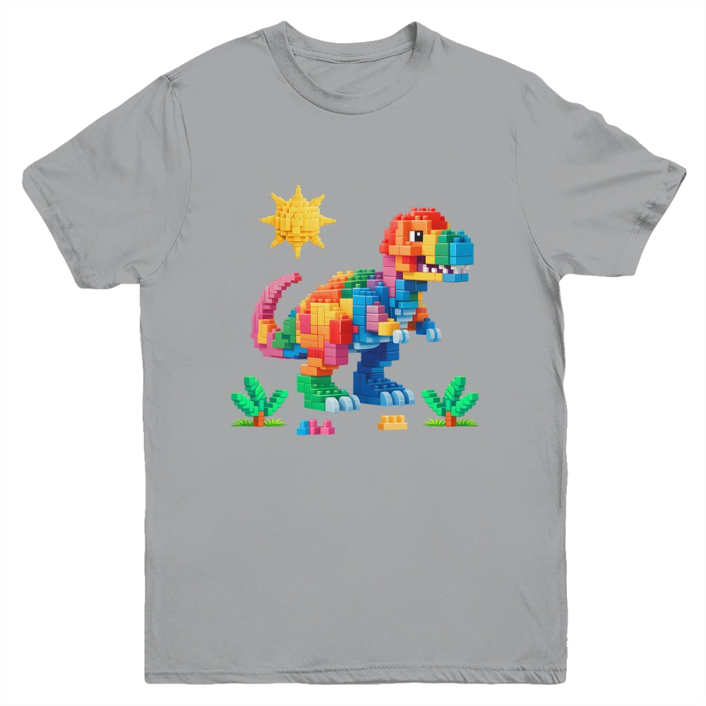 Building Bricks Builder Block Dinosaur T-Rex Boys Kids Men Youth Shirt | teecentury