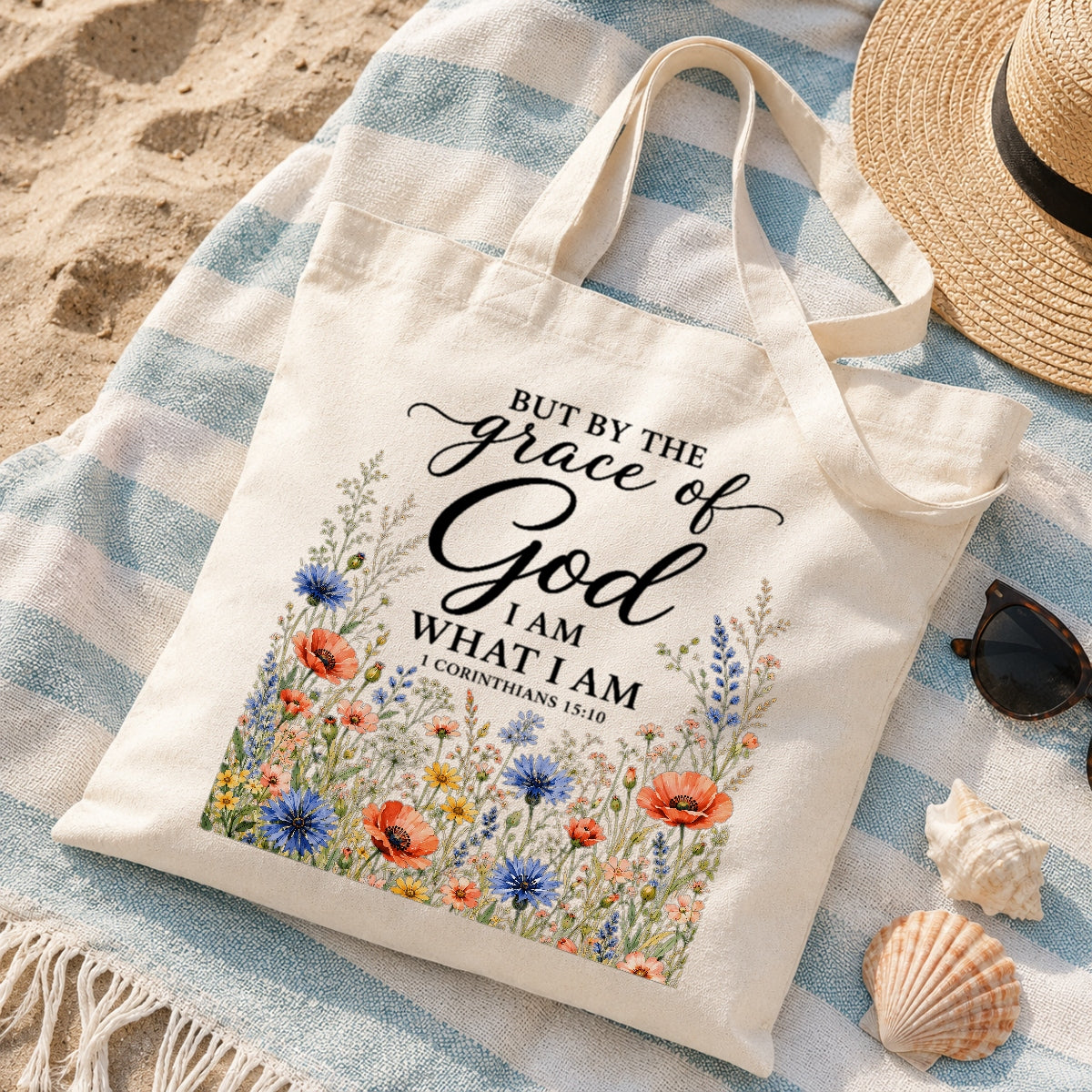 But By The Grace Of God I Am What I Am 1 Corinthians 15:10 Floral Christian Tote Bag For Women Bible Verse Canvas Bag Faith Religious Church Gift Shopping Beach | teecentury