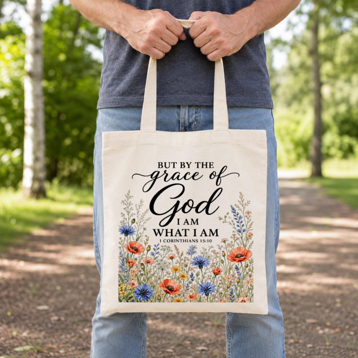 But By The Grace Of God I Am What I Am 1 Corinthians 15:10 Floral Christian Tote Bag For Women Bible Verse Canvas Bag Faith Religious Church Gift Shopping Beach | teecentury