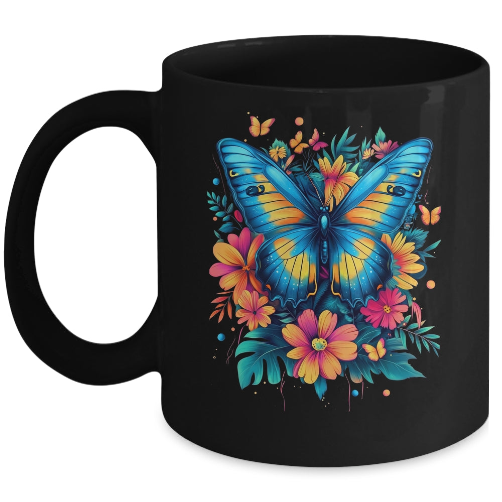 Butterfly With Flowers I Aesthetic Butterfly Boho Floral Mug | teecentury