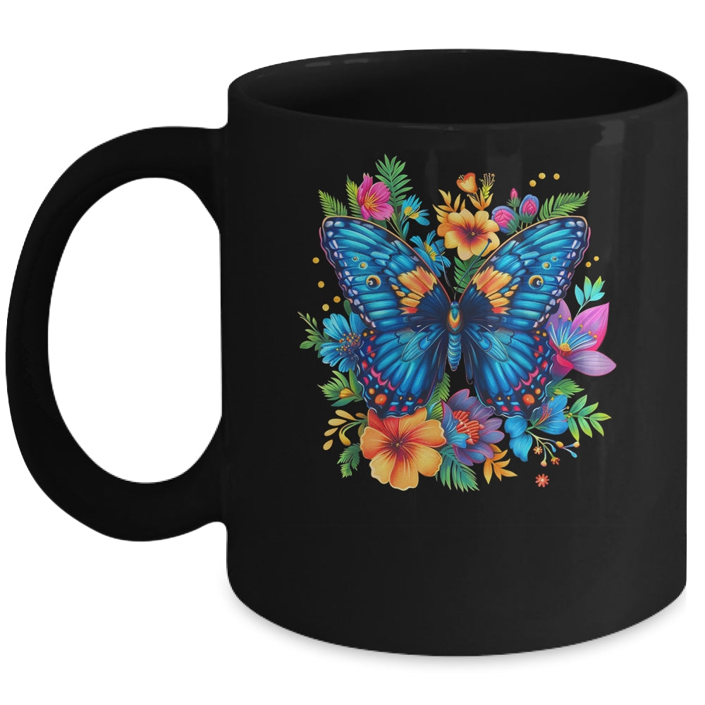 Butterfly With Flowers I Aesthetic Butterfly Lover Art Mug | teecentury