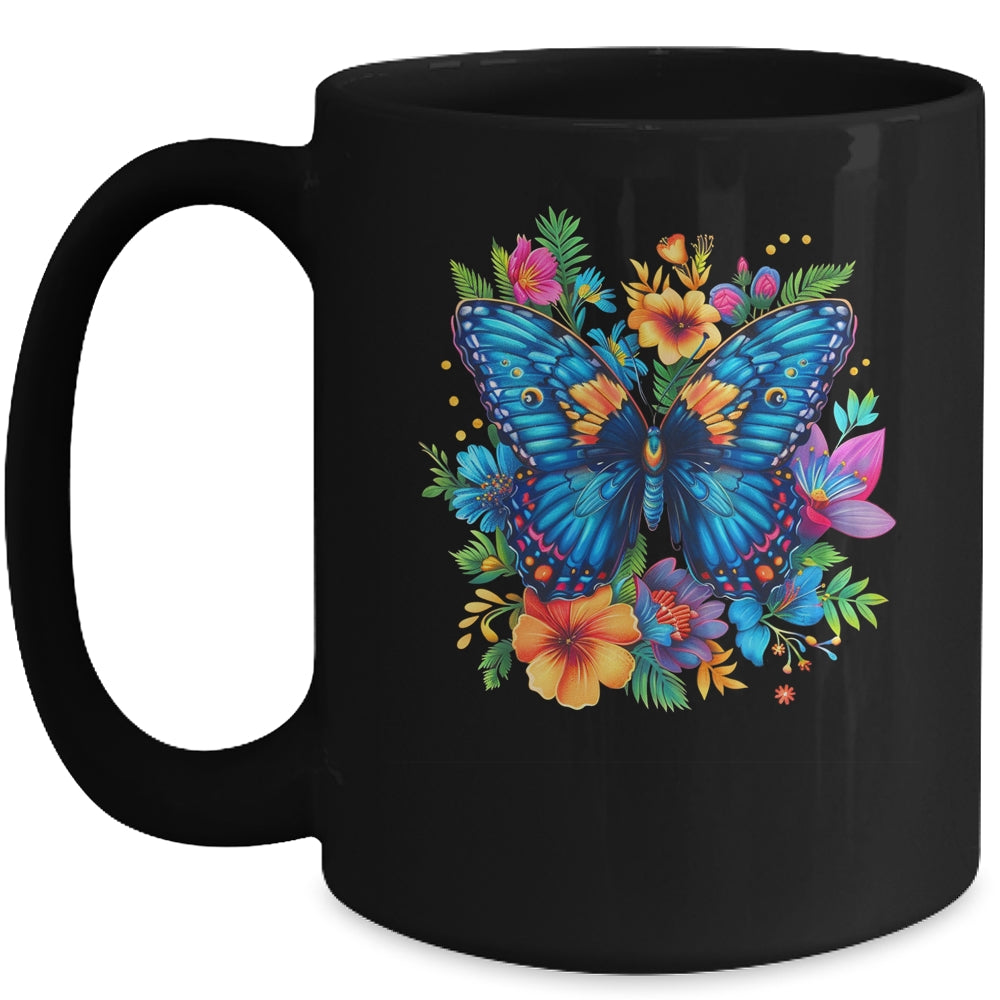 Butterfly With Flowers I Aesthetic Butterfly Lover Art Mug | teecentury