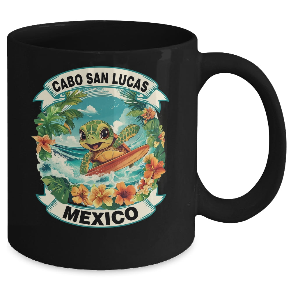 Cabo San Lucas Mexico Cute Sea Turtle Surfing Summer Vacation Mug | teecentury