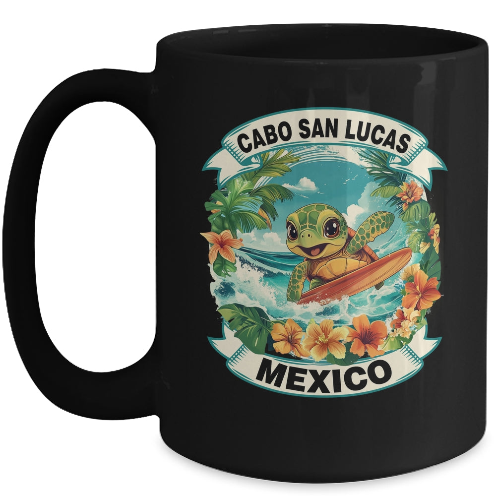 Cabo San Lucas Mexico Cute Sea Turtle Surfing Summer Vacation Mug | teecentury