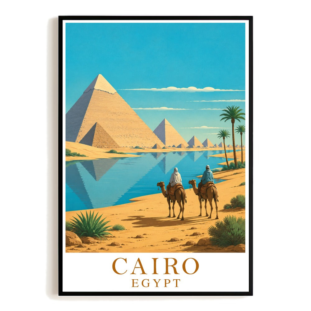 Cairo Egypt Vintage Travel Poster Pyramids Desert Camels Wall Art Landscape Print Painting Picture Ideal For Friends Home Living Room Office Bedroom Decor Unframed | teecentury