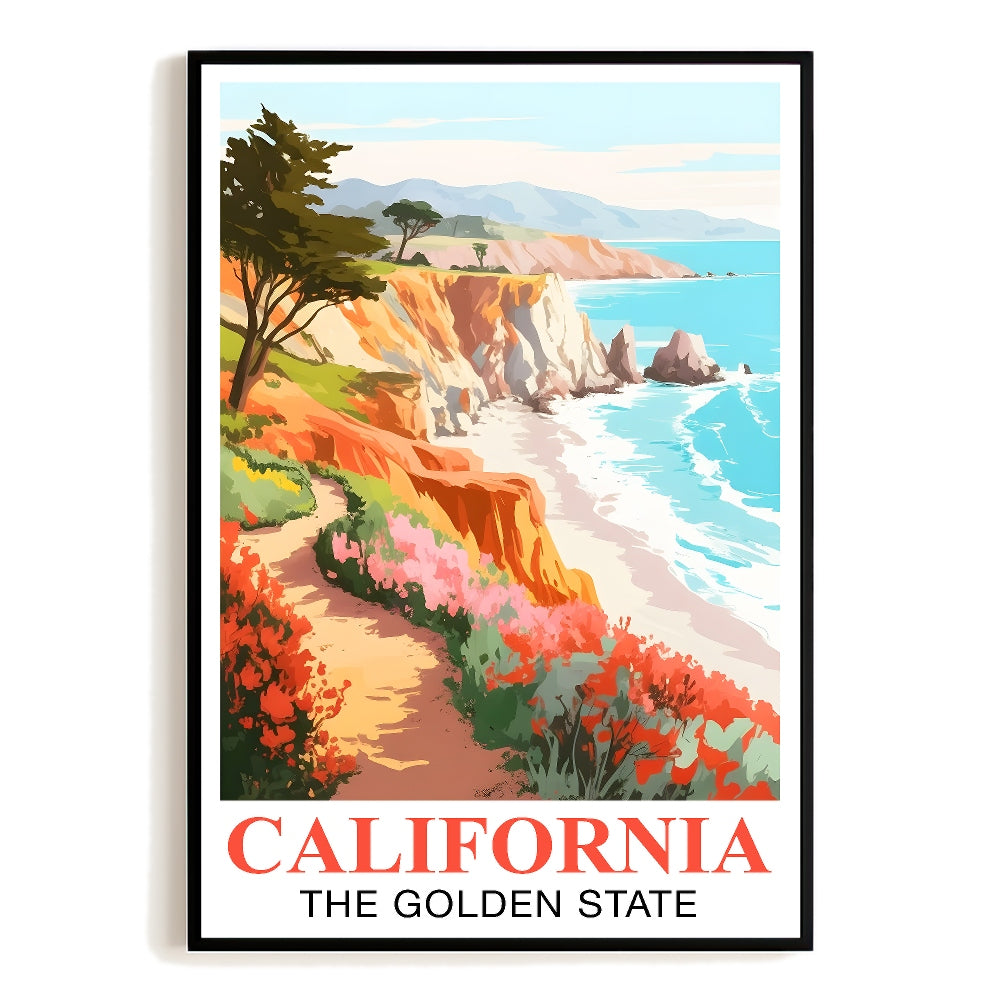 California Print Travel Poster Coastal Nature Golden State Souvenir Wall Art Landscape Painting Watercolor For Home Room Living Room Office Bedroom Decor Unframed | teecentury