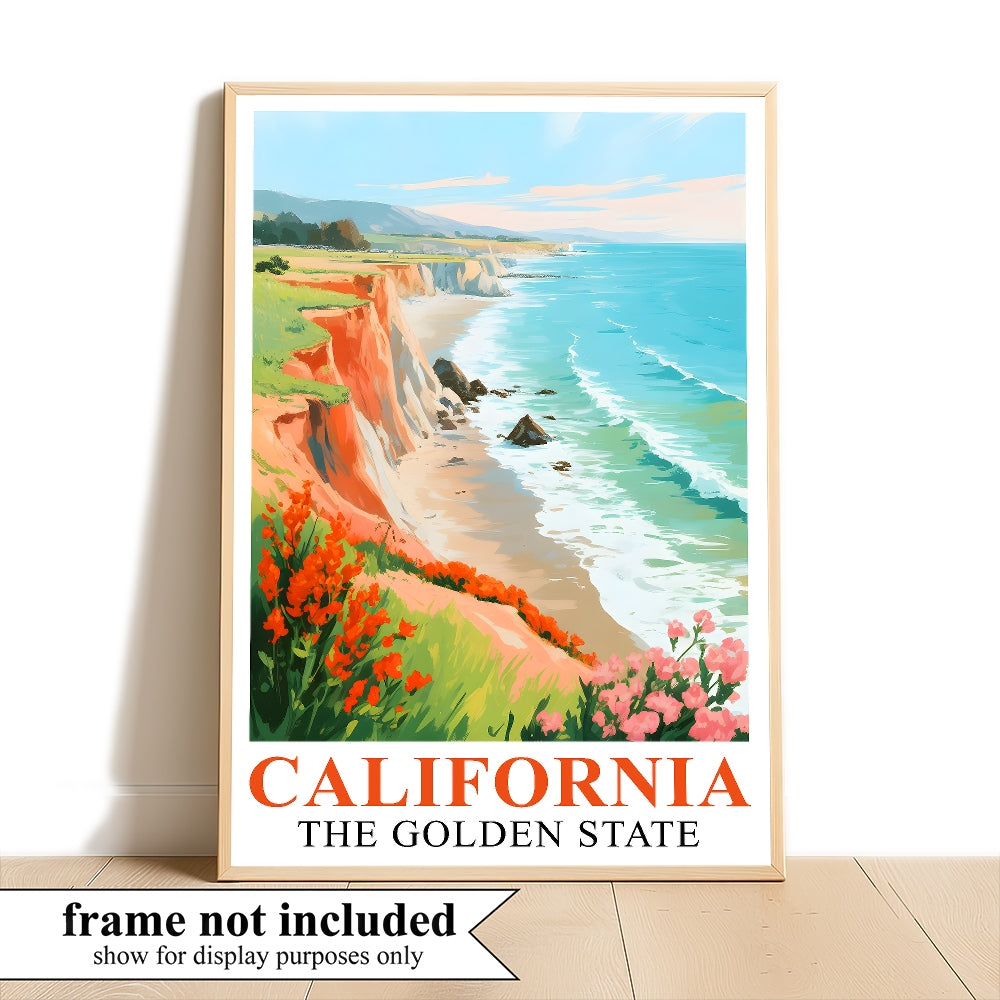 California Travel Print Poster Golden State Pacific Coast Souvenir Wall Art Landscape Painting Picture For Home Room Living Room Office Bedroom Decor Unframed | teecentury
