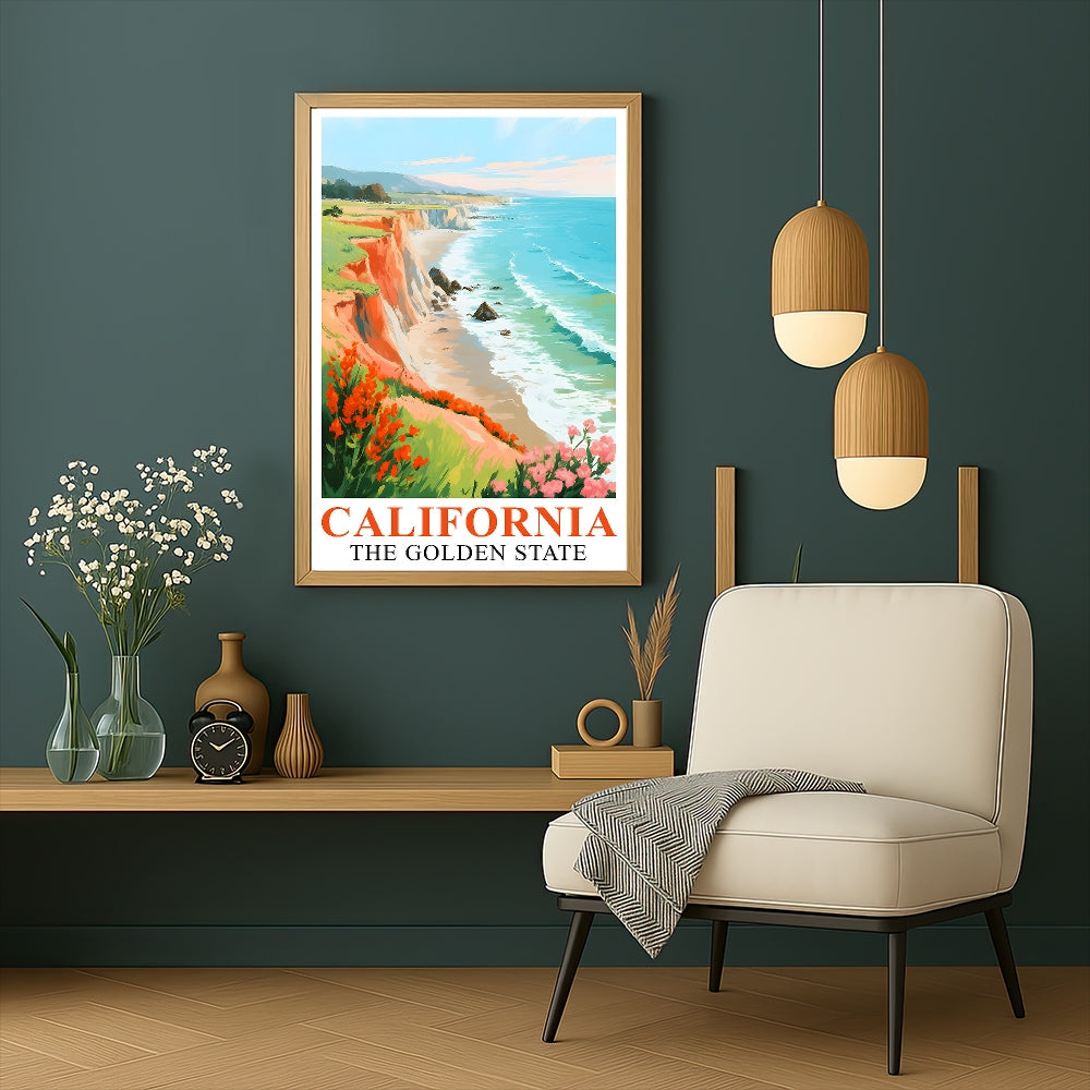 California Travel Print Poster Golden State Pacific Coast Souvenir Wall Art Landscape Painting Picture For Home Room Living Room Office Bedroom Decor Unframed | teecentury